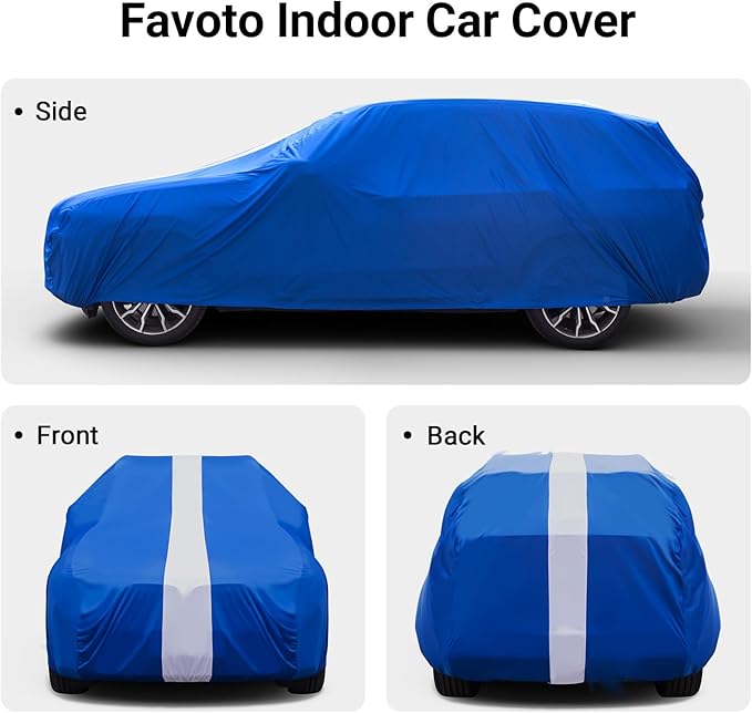 Favoto Indoor Car Cover Soft Stretch Dustproof SUV Cover for Automobiles Universal Fit 188-198 Inch Full Car Cover Breathable with Storage Bag Inside Protection Auto Vehicle Cover (Blue-Upgraded)