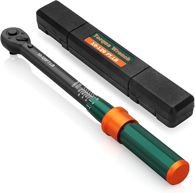 3/8 Click Torque Wrench, 10-120 Ft-lb, 72-Tooth Dual Direction Torque Wrench, ±3% Precision for for Motorcycle, SUV, Engine and Automotive Maintenance