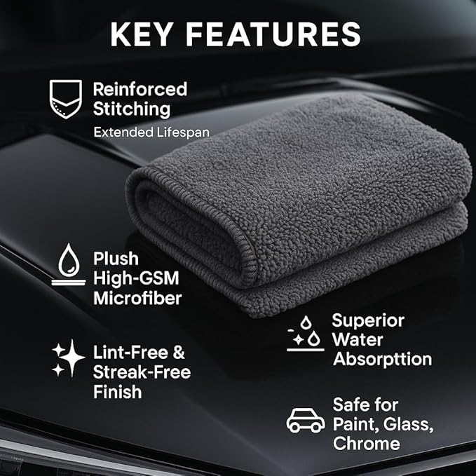 6 Pack Reusable Pak Details Micro Fiber Towels Car Detailing | 16x24 Ultra-Absorbent & Dual-Sided Car Microfiber Towel for Polishing, Wax Removal & Buffing | Lint & Streak-Free | Auto Cleaning Cloths