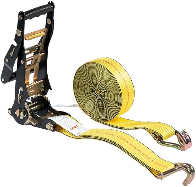 Mytee Products 10 Pack 2" x27' Yellow Ratchet Strap with J Hooks- 10,000 Lbs Breaking Strength Heavy Duty Tie Down Large Bar Handle and Cargo Straps with Wire Hooks for Flatbed, Truck, Trailers Pickup
