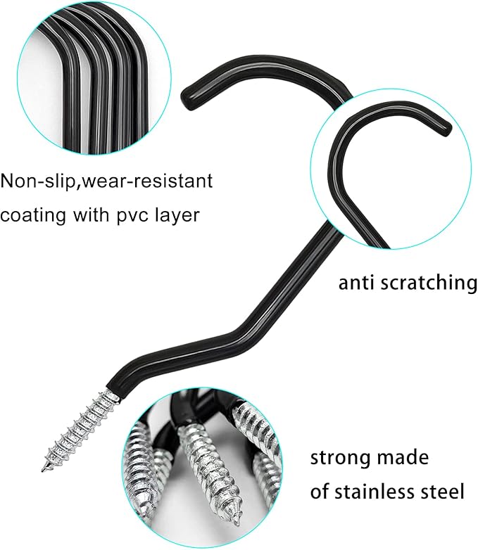 12PCS Heavy Duty Bike Storage Hooks Bicycle Wall Mounted Hooks Large Screw Hooks for Wall,Ceiling