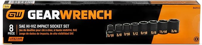 GEARWRENCH 8 Piece 3/8" Drive 6 Point SAE Hi-Viz Impact Socket Set | 84910H