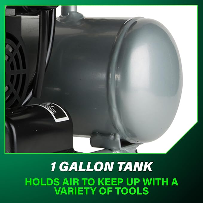 Metabo HPT Quiet Air Compressor, Portable 1 Gallon Oil-Free Air Compressor, Ultra-Quiet Operation at 59 dB, Universal Quick Coupler for Fast Tool Changes, Compact and Lightweight, EC28M