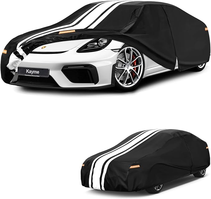 Kayme Heavy Duty Car Cover Custom Fit for Porsche 718 Boxster Cayman 981 982 986 (1996-2025), Outdoor Full Exterior Cover with Tape and Towel, Rain Snow Sun UV Protection.