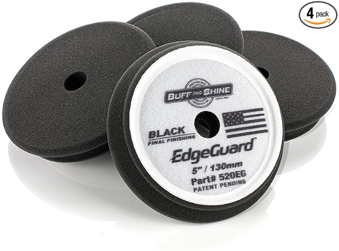 Buff and Shine - EdgeGuard Foam Buffing Pads - Black - 5" Polishing Pad - Pack of 4