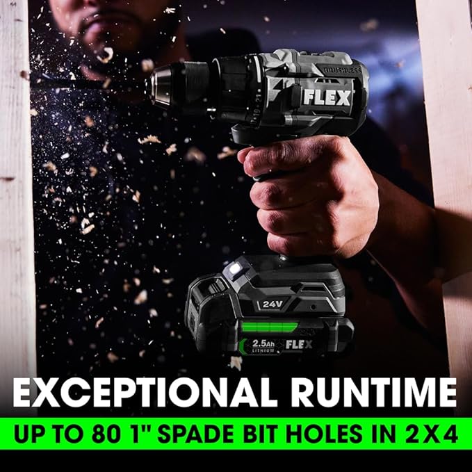 FLEX 24V Brushless Cordless 2-Tool Combo Kit: 1/2-Inch 2-Speed Drill Driver and 1/4-Inch Hex Impact Driver with (2) 2.5Ah Lithium Batteries and 160W Fast Charger - FXM201-2A
