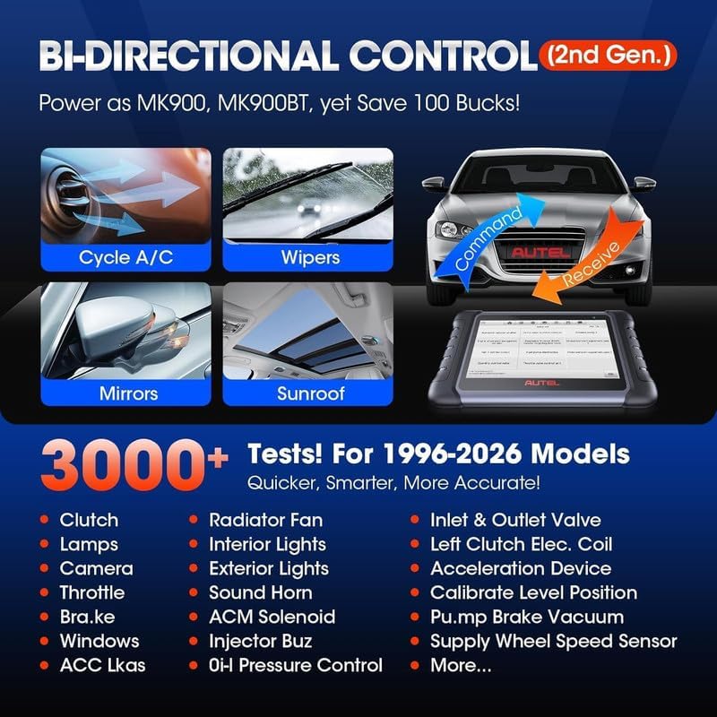 Autel Scanner MaxiCOM MK808S: 3000+ Active Tests 28+ Service as MK900-BT