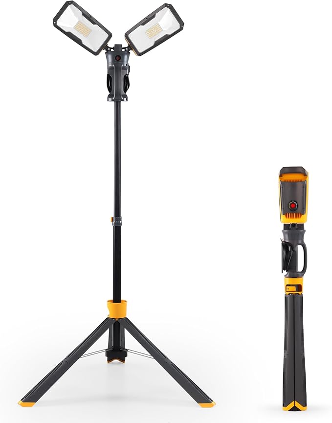 【Upgraded】LUTEC 6290Max 11000 Lumen 92W Dimmable LED Work Light with Telescoping Tripod, Adjustable Color Temperature Dual-Head Work Light with Stand and 8 Ft 3-Prong Power Cord