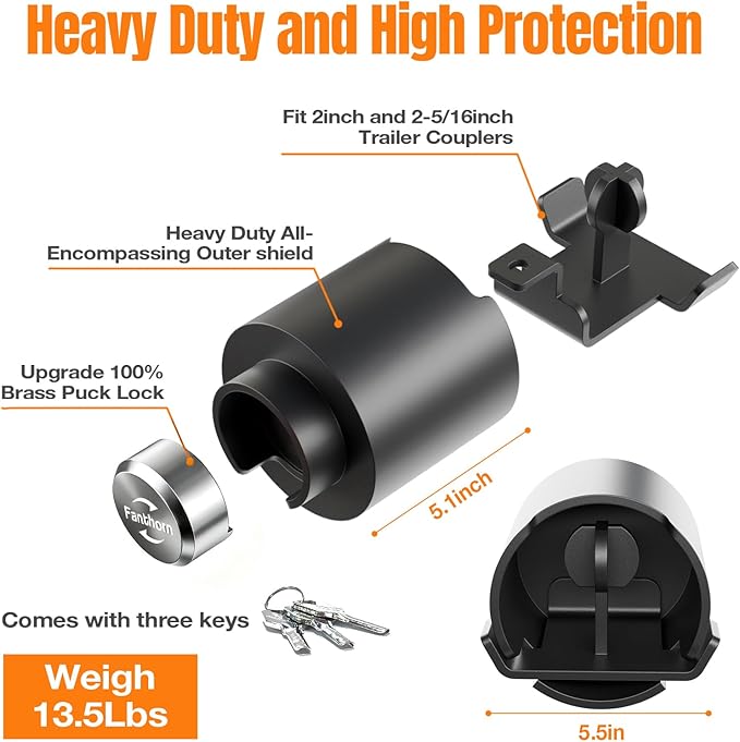 Heavy Duty Trailer Hitch Locks Fits 2" and 2-5/16" Couplers, Upgraded Anti Theft Trailer Tongue Lock Secure with Coupler and Safety Chain, Trailer Lock for RV Camper Trailer Truck Pickup Boats(Sliver)