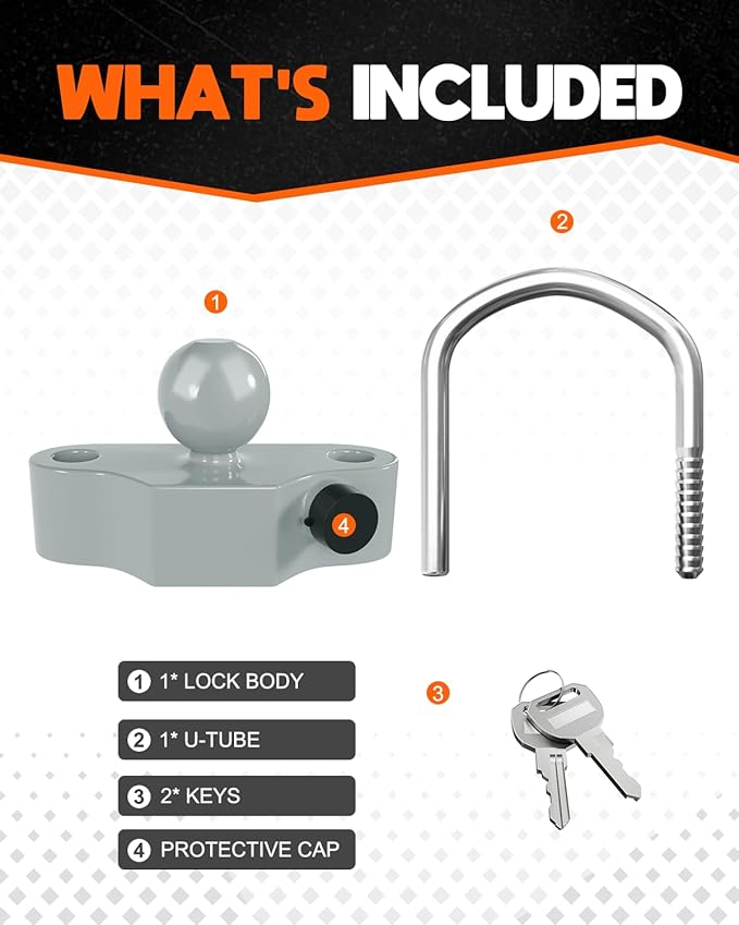 DEEAGLE Trailer Ball Coupler Lock, Heavy Duty Trailer Ball Hitch Lock Fits 1-7/8 Inch, 2 Inch, 2-5/16 Inch Couplers, Hitch Lock with Keys, Grey
