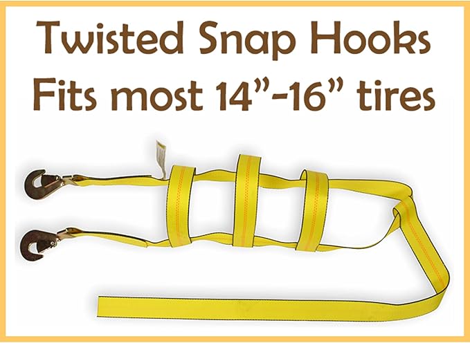 DC Cargo Tow Dolly Basket Straps with Twisted Snap Hooks | 2-Pack | Car Wheel Straps for Auto Hauling