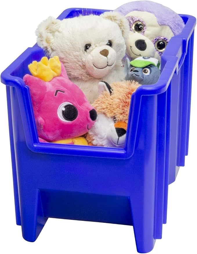 Akro-Mils 13014 Stak-N-Store Heavy Duty Stackable Open Front Plastic Storage Container Bin, (17-1/2" x 11" x 12-1/2"), Blue, (4-Pack)