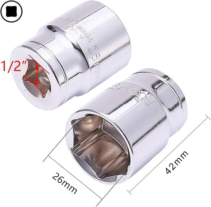 Utoolmart Shallow Socket, 1/2-Inches Drive 6-Point 26mm Metric Socket, Chrome Vanadium Steel Chrome Finish, for General Repairs