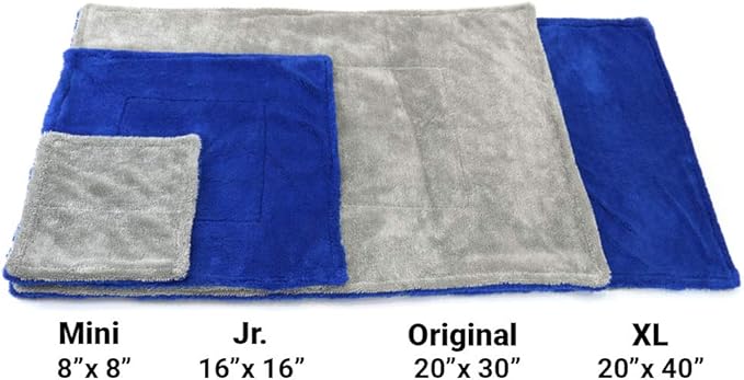 Autofiber Amphibian Jr. Dual Side Detailing Microfiber Towel - One Side Twist, One Side Plush - 16 inch x 16 inch (Blue/Gray)