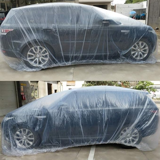 LuliKa 3 Packs Disposable Car Cover Clear Plastic Car Cover Universal Rain Dust Garage Cover with Elastic Band Large (15.7FT x 24.6FT)…