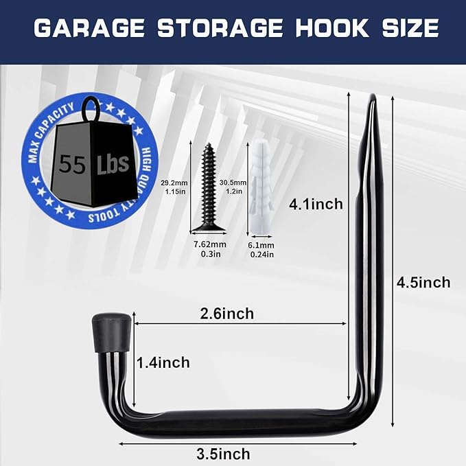 Dreecy 10 Pack Garage Storage J Utility Hooks, Heavy Duty J Utility Hooks Hangers for Garage Wall Hanging Garden Tools, Ladder, Bike, Hose, Black