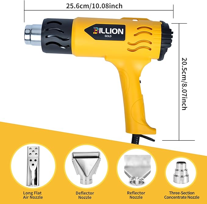 1800W Heat Gun for Crafting - 100℉ to 1200℉ Variable Temperature, 4 Nozzles & Overload Protection - Hot Air Gun for Shrink Tubing, Epoxy Resin, Paint Removing, DIY Projects