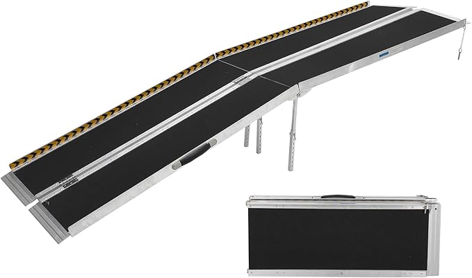 10 FT Portable Wheelchair Ramp for Home Step, Aluminum Handicap Ramp with Support Legs,Non-Skid Surface and Reflective Strips,Weight Capacity 600 LBS