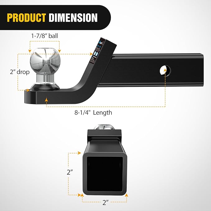 Nilight Fusion Trailer Hitch Mount w/Welded 1-7/8 Inch Trailer Ball & Hitch Pin, Fits 2 Inch Receiver, 5000 lbs 2" Drop