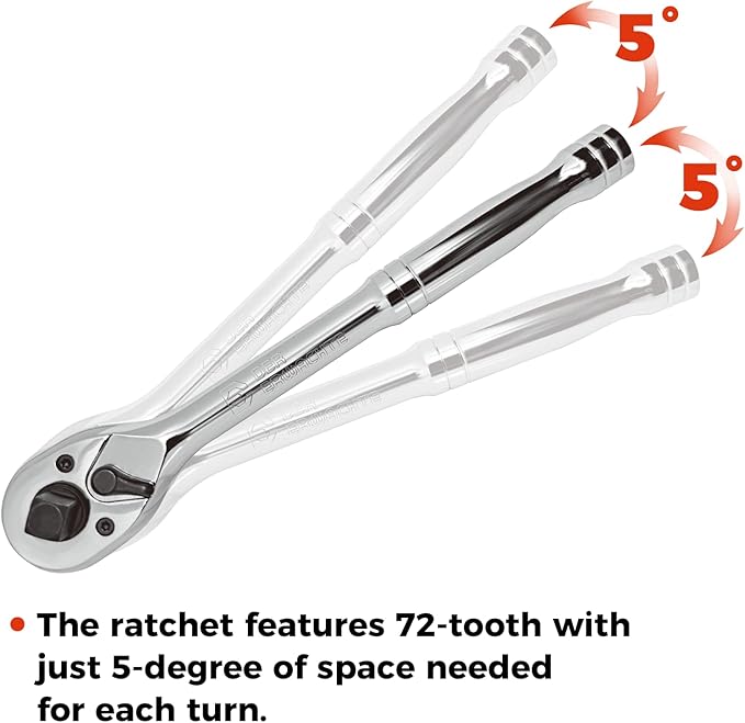 3-IN-1 Ratchet Handle, 1/4", 3/8", 1/2", Ratchet Wrench, Socket Wrench, 72-Tooth, Reversible Switch, Full-Polished Chrome Plating, Chromium Vanadium Steel