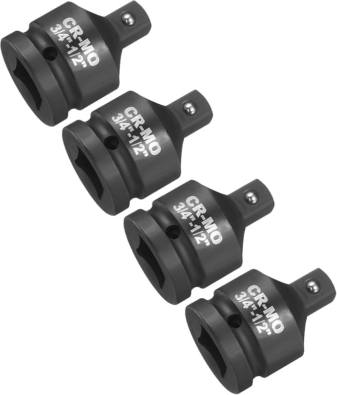 HARFINGTON 4pcs Impact Socket Adapter 3/4" Female to 1/2" Male Square Drive Reducer Standard SAE CR-MO Steel Converter Impact Driver Ratchet Wrench Breaker Bar Conversion, Black