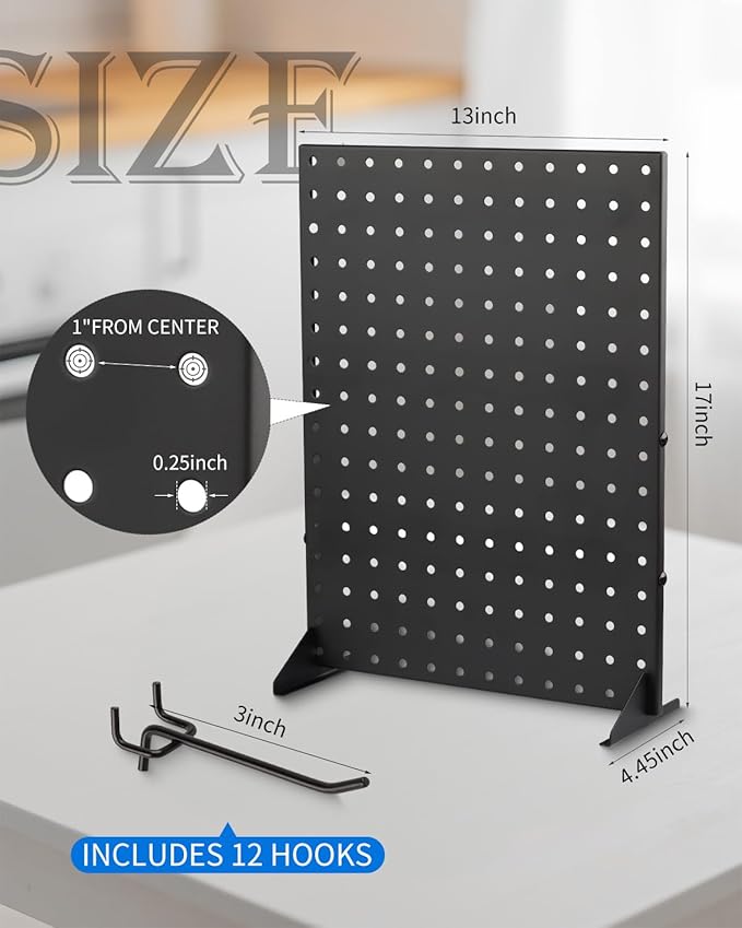 Pegboard Display Stand with 12 Peg Hooks for Craft Show Display Rack, Metal Merchandise Display Rack for Boutique, Retail Stores, Vendors & Events (17" X 13")