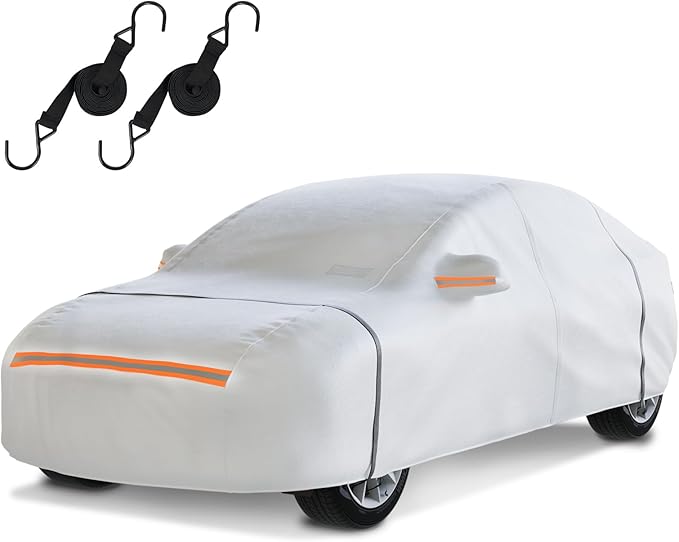Car Cover Waterproof All Weather,6 Layers with Cotton Lining for Full Protection Against Rain, Snow, UV, and Dust,Easy to Install and Remove,Fit Sedans up to 213 inches,with Zipper Door,Silver