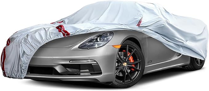 Waterproof Car Covers Replace for 1997-2025 Porsche 718 Boxster/Cayman 986/987/981, 6 Layers All Weather Car Cover with Zipper Door & 18 Ponit Windproof Bands for Snow Rain Dust Protection