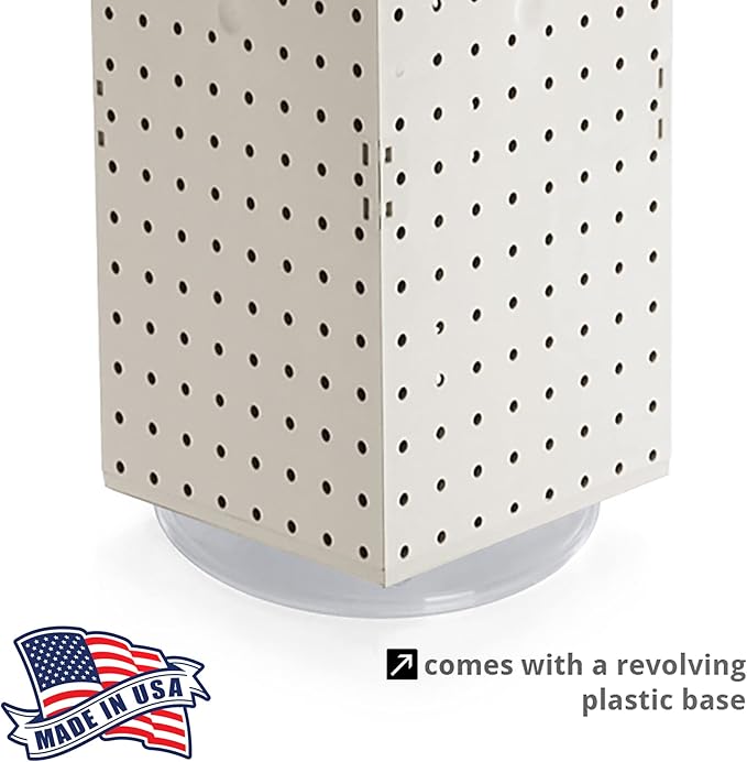 Azar Displays 703385-WHT-4W24, Four-Sided Revolving 8"W x 20"H Pegboard Counter Display w/ 24 Hooks- 4” Length, White