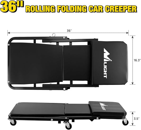 Nilight 36" Z Creeper - 2-in-1 Folding Rolling Mechanic Seat, 36 inches Adjustable Lay-Down or Sit Garage Chair, 300 lbs Capacity, Grey Black