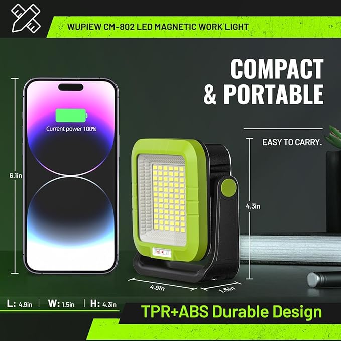 Fathers Day Gifts for Dad Rechargeable Magnetic Work Light Led Portable Cordless Work Light, 5400mAh with 360° Rotate Design, 1500 Lumens Led Work Light, Mechanic Light for Car Repairing
