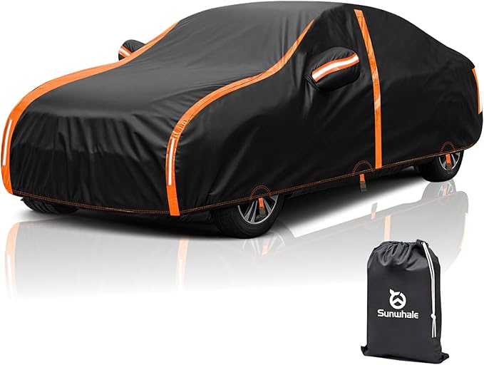 Car Cover Waterproof All Weather for Automobiles Winter Snowproof Rain UV Protection Heavy Duty Outdoor Sedan Car Cover & Car Snow Cover Universal Fit for Sedan Length Up to 212’’
