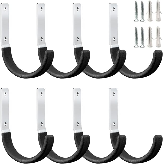 GeeWatom Heavy Duty Steel Garage Hooks,Garage Storage Utility Hooks,Heavy Duty Garage Garden Tool Organizer,Steel Wall Mount Hooks, Garden Hose Hanger, Small U Hooks (Black 8 Pack)