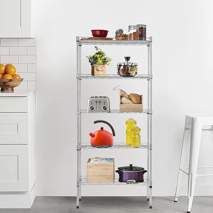 Adjustable NSF-Certified Metal Shelf Wire Shelving Unit Storage for Small Places Restaurant Garage Pantry Kitchen Garage Rack (Chrome, 21.5L x 11.6W x 47.6H)