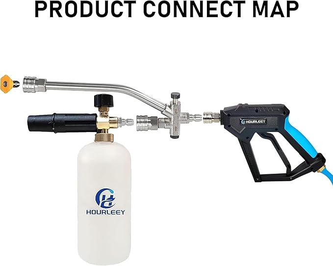 Hourleey Foam Cannon Dual-Connector Accessory, Pressure Washer Double Tip Attachment for Soap Cannon with 7 Power Washer Sprayer Nozzles, 1/4" Quick Connect, 4000 PSI