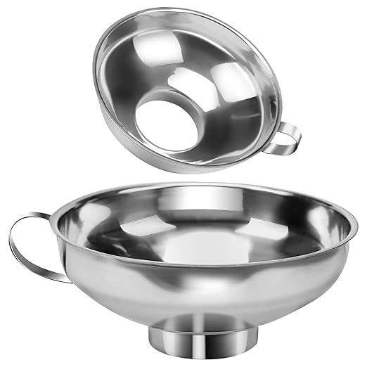 2 PCS Canning Funnel for Wide and Regular Jars, Wide Mouth Funnel Stainless Steel Funnels for Kitchen Use, Metal Funnels Set for Transferring Liquid Power Jam Grains Dry and Wet Ingredients