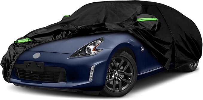 Waterproof Car Covers Replace for 2009-2023 Nissan 370Z, 6 Layers Custom-Fit Outdoor All Weather Car Covers with Zipper Door & Windproof Bands for Snow Rain Dust Hail Protection