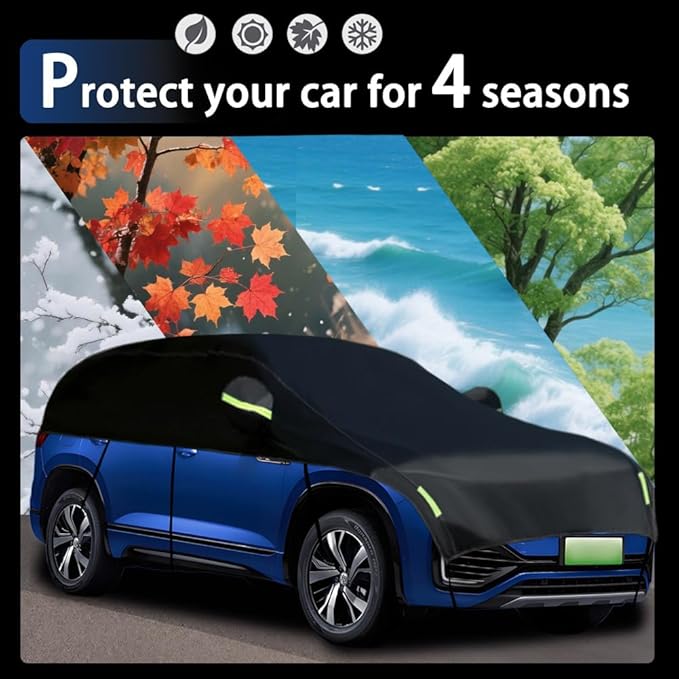 Half Car Cover Car Cover for Sunshade Half Car Body Cover Snow Cover Waterproof Universal Black 210D with Cotton (SUV)