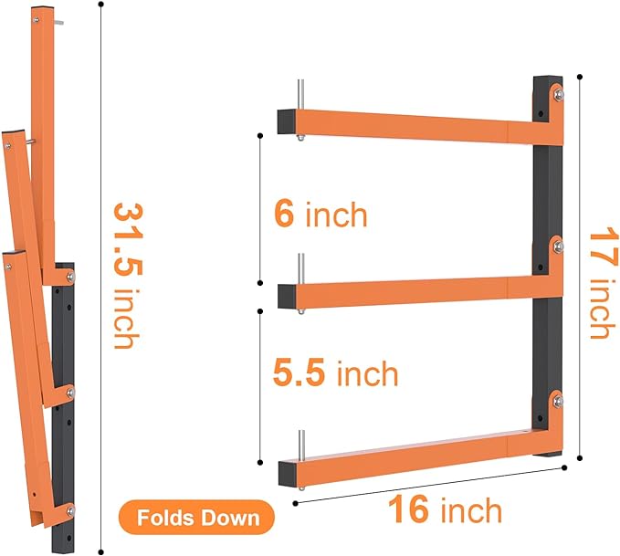 Riciakik Lumber Rack Wall Mount, Lumber Storage Rack, Heavy Duty Wood Storage Racks with 6-Level System, 720 lb Sturdy Garage Wood Organizer, Orange Lumber Metal Racks for Indoor and Outdoor (4 PACK)