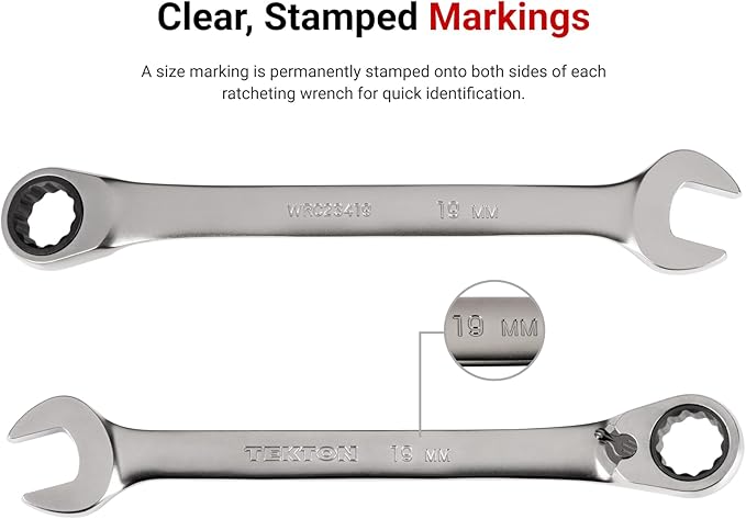 TEKTON Reversible 12-Point Ratcheting Combination Wrench Set, 34-Piece (1/4-1 in., 6-24 mm) | WRC94005