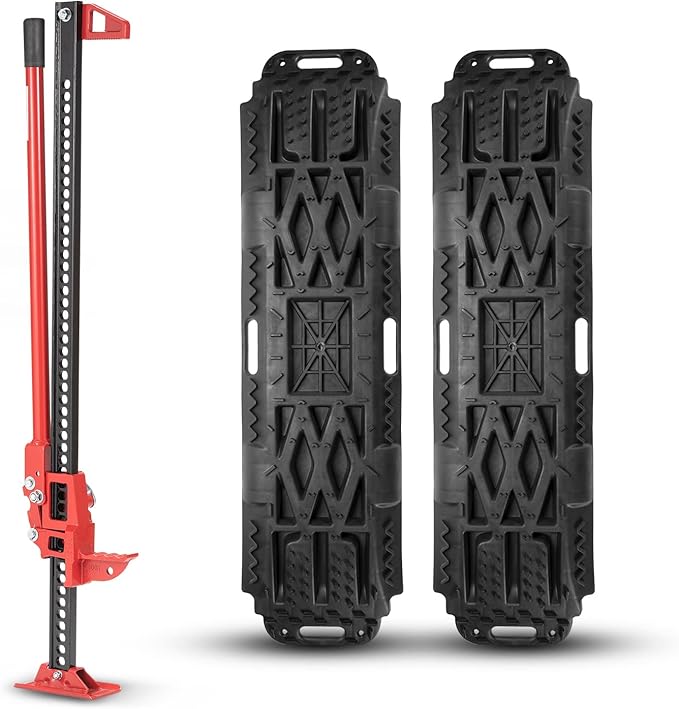 BUNKER INDUST Offroad High Lift Jack with Pair Traction Board Mate,48" FarmJack with Sand Mud Snow Track Mat Board, Offroad Tire Recovery Kit for Car Truck Jeep ATV SUV UTV