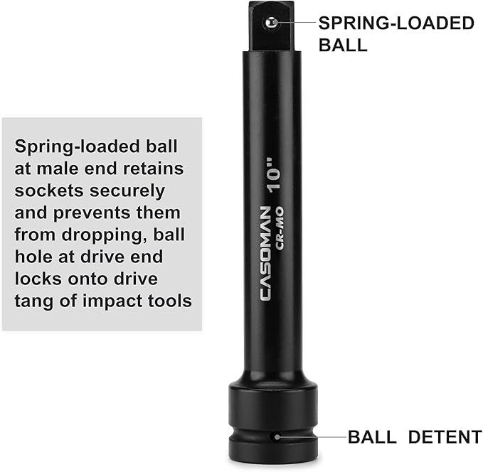 CASOMAN 1-Inch Drive Impact Extension Bars, Length: 6" & 10", Impact Socket Extension, CR-MO Steel