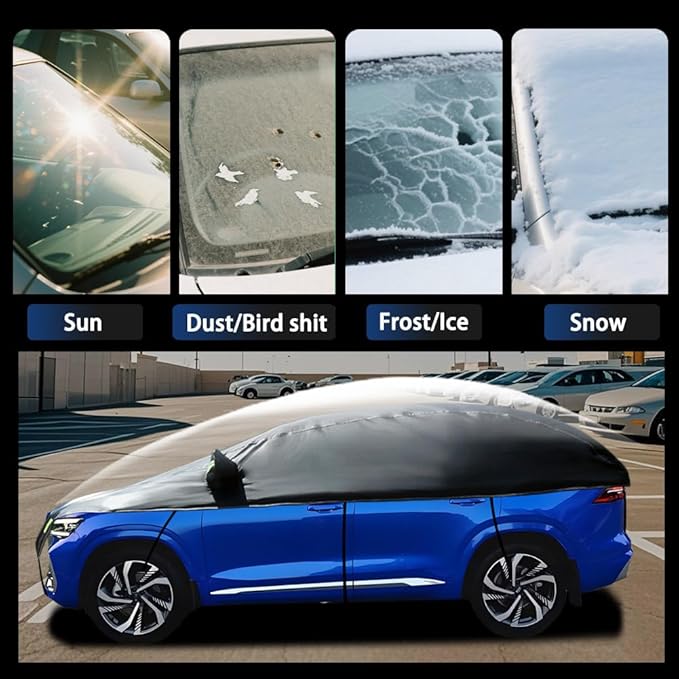 Half Car Cover Car Cover for Sunshade Half Car Body Cover Snow Cover Waterproof Universal Black 210D with Cotton (SUV)