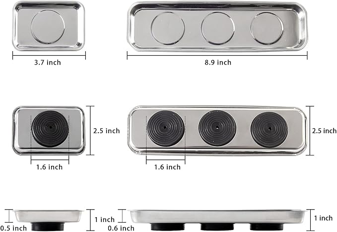 8 Pieces Magnetic Trays Set Stainless Steel Magnet Tool Tray Parts Holder for Screws, Sockets, Bolts, Pins, Mechanic's and Automotive