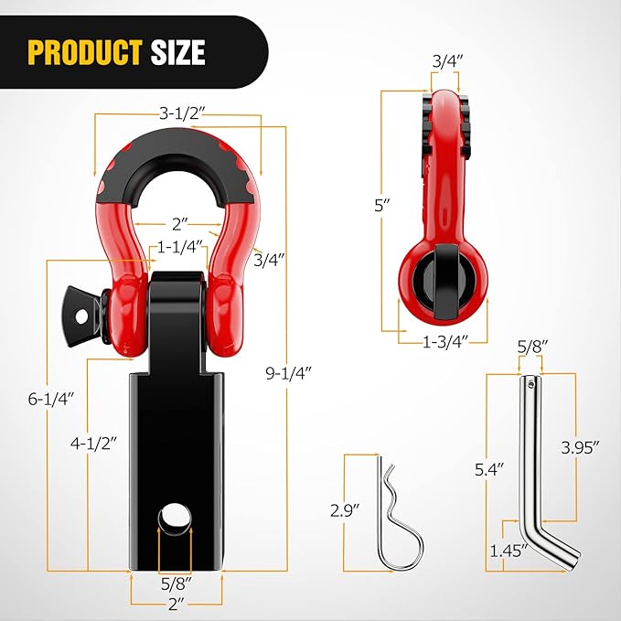 Nilight Shackle Hitch Receiver 2Inch 45000 LBs Breaking Strength 3/4" D Ring Shackle w/Trailer Hitch Pin Heavy Duty Solid Recovery Towing Kit for Trucks Jeeps Off-Road