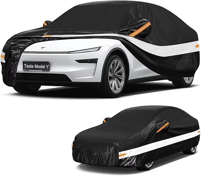 10 Layers Car Cover Custom Fit for Tesla Model Y (2020-2026), Waterproof All Weather for Automobiles, Outdoor Full Cover Sun Dust Rain Protection with Cotton. Black