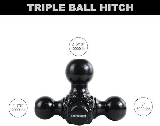 Trailer Hitch Tri-Ball Hitch Mount with Rotatoble Tow Shackle, fits for 2-inch Hitch Receiver, Hitch Lock Pin Included…