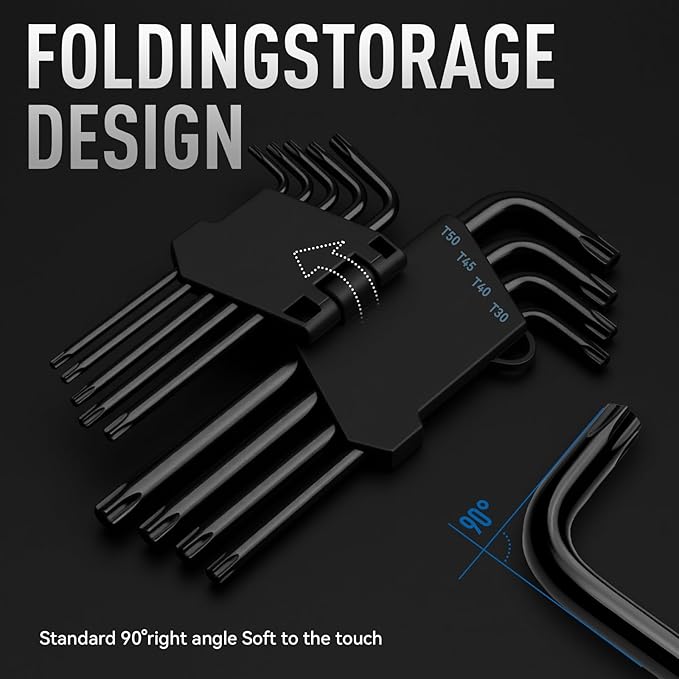 DISEN 36PC Allen Wrench Set, SAE & Metric Hex Key Set Torx Star Key Set, Long Arm Ball Head Design with T-Handle, Heat Treated Chrome Vanadium Steel