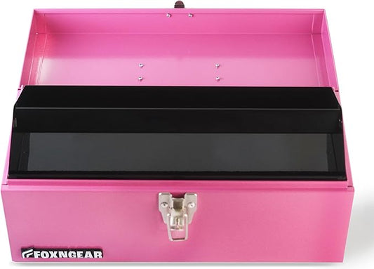 16" Portable Steel Heavy-duty Tool Box 18-Gauge with Metal Latch and Handle Pink