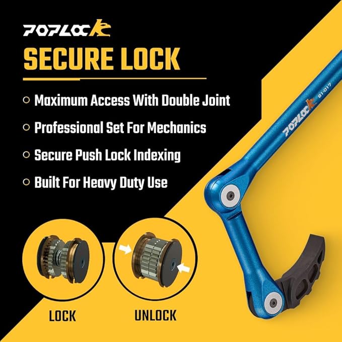 Poplock 3 Piece Indexing Pry Bar Set – Adjustable Automotive Pry Bars 8", 12" with 121 Positions Double Joint 17" | Heavy Duty Trim & Panel Removal Tool for Mechanics